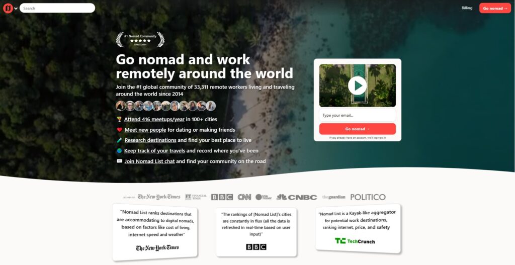 Nomad List Homepage