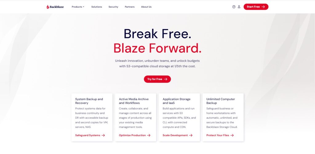 BackBlaze Homepage