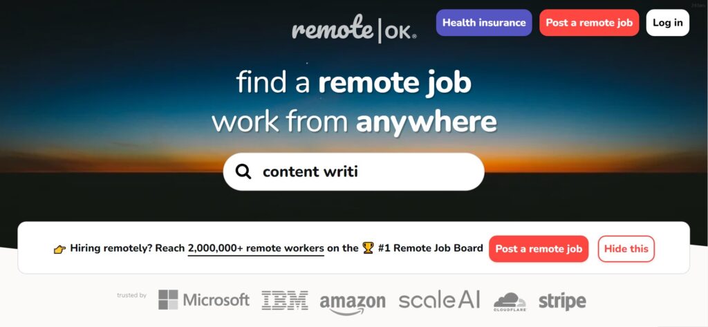 Remote Ok Homepage