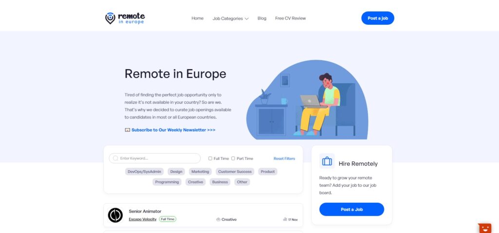 Remote in Europe Homepage
